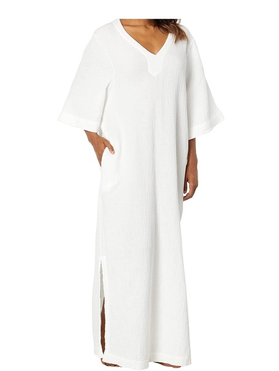 Barefoot Dreams Dresses & Skirts - Barefoot Dreams Malibu Collection Sunsoaked Crinkle Cotton Caftan | size Medium